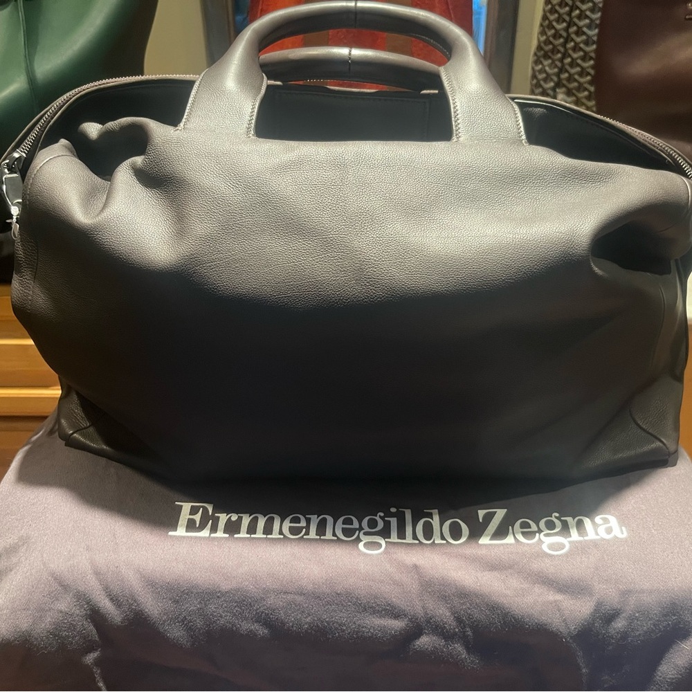 Ermenegildo Zegna Dark Brown Grained Leather Holdall - Picture 10 of 13